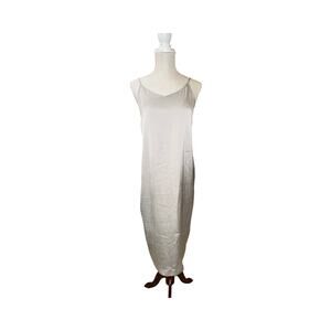 Express Silver Satin Slip Dress Midi Back Slit Metallic Indie Sleaze Small